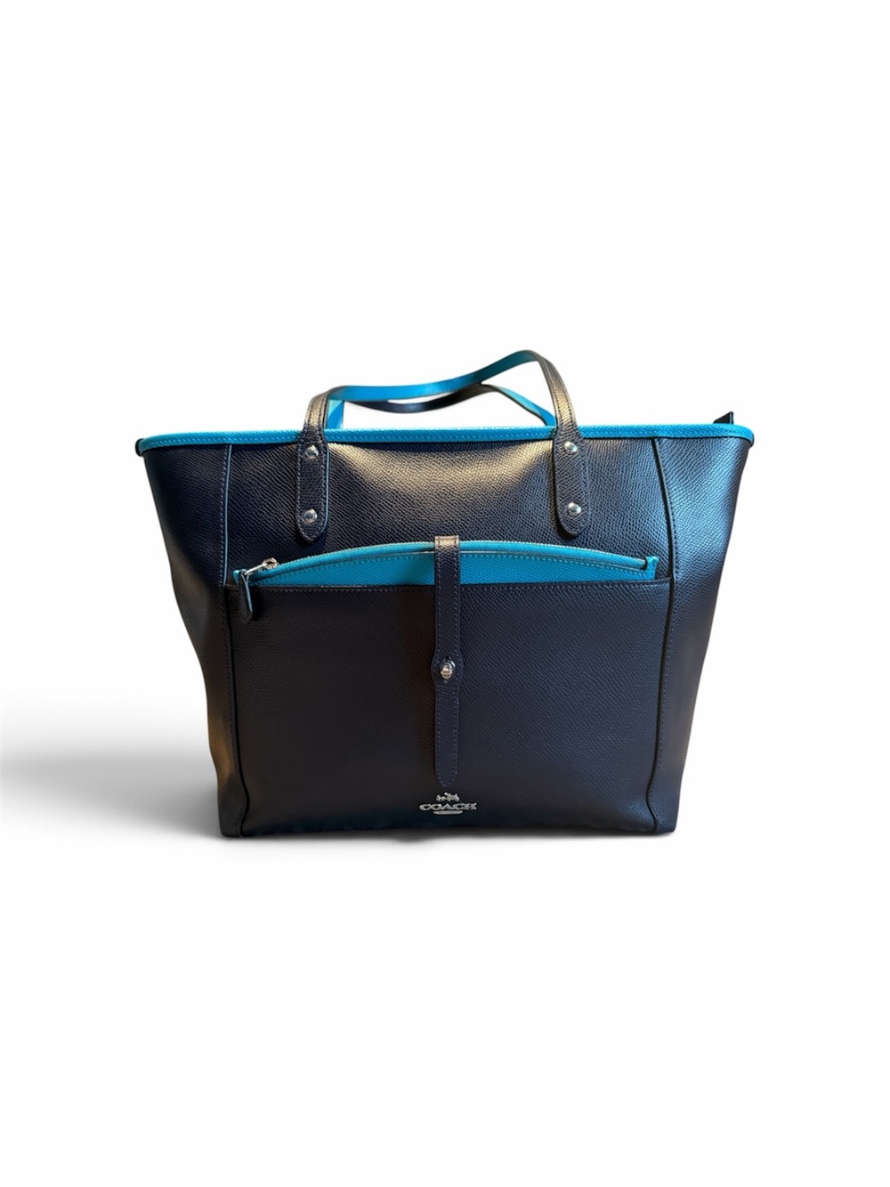 Coach Black Tote with Bright Blue Trim